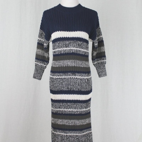 METISU Chunky Hand-knit Navy Cotton Mid-Calf Sweater Dress M 90s- y2k Like New - Picture 5 of 11